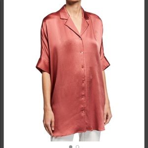 Eileen fisher hammered silk notch collar top shirt